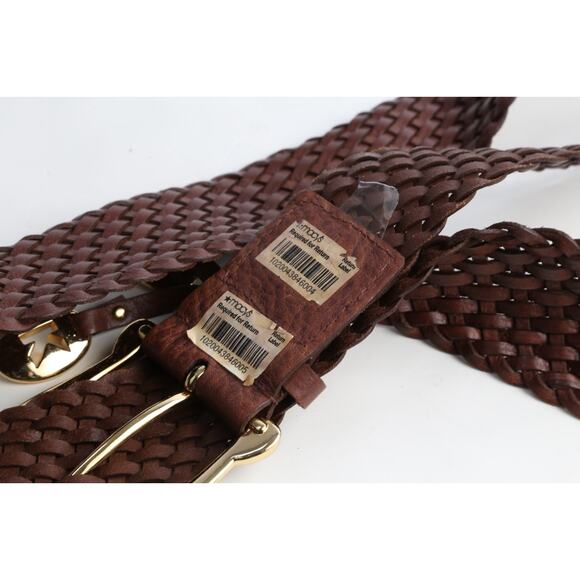 Michael Kors Belt Brown Braided Leather Gold Buckle Weave Boho Size L - Picture 13 of 16